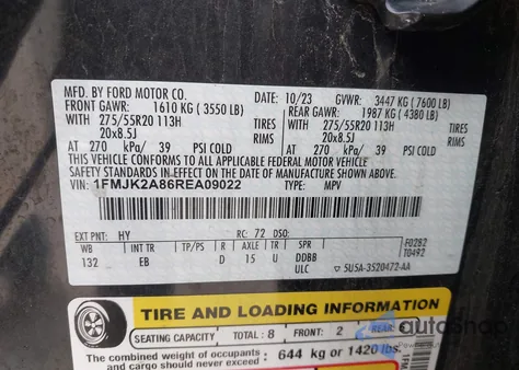 2024 Ford Expedition Limited Max z USA, uszkodzony, nr VIN 1FMJK2A86REA09022